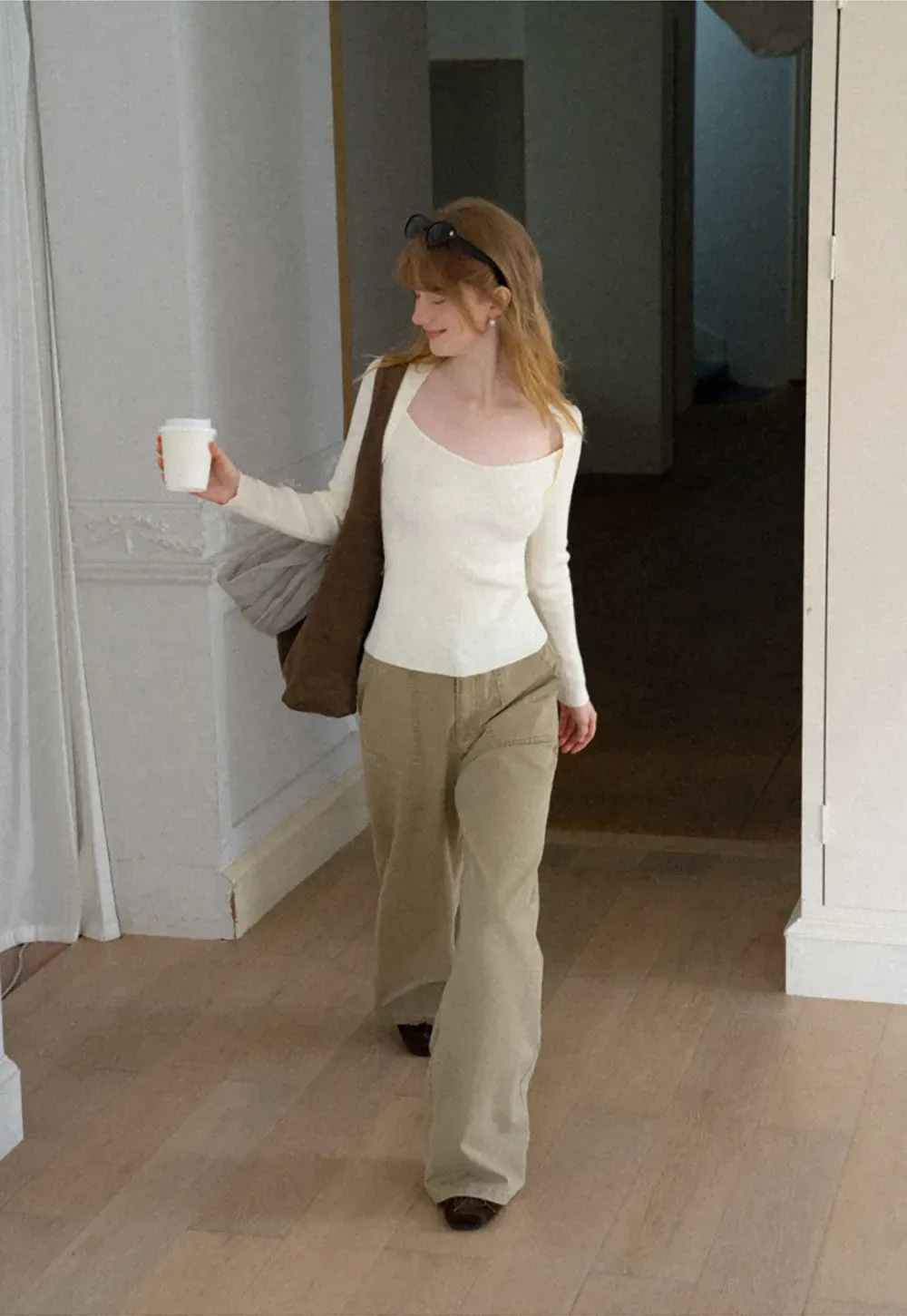 Ribbed Knit Square Neck Long Sleeve Top