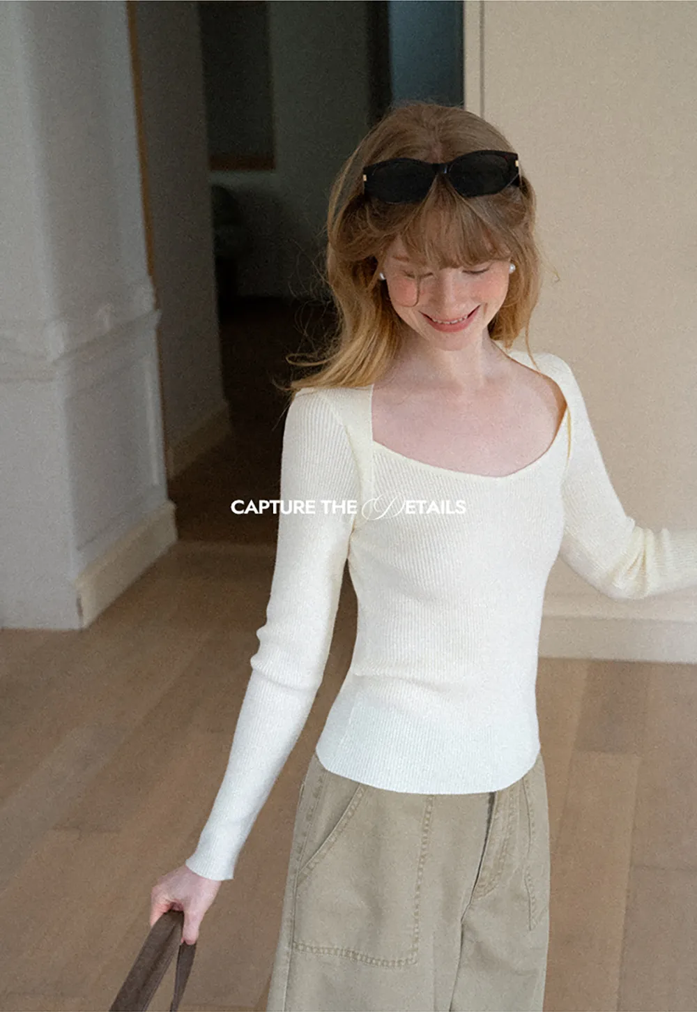Ribbed Knit Square Neck Long Sleeve Top