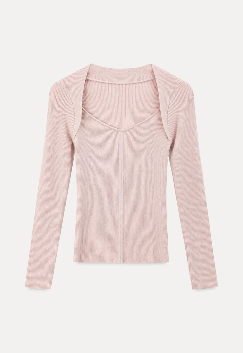 Ribbed Knit Square Neck Long Sleeve Top