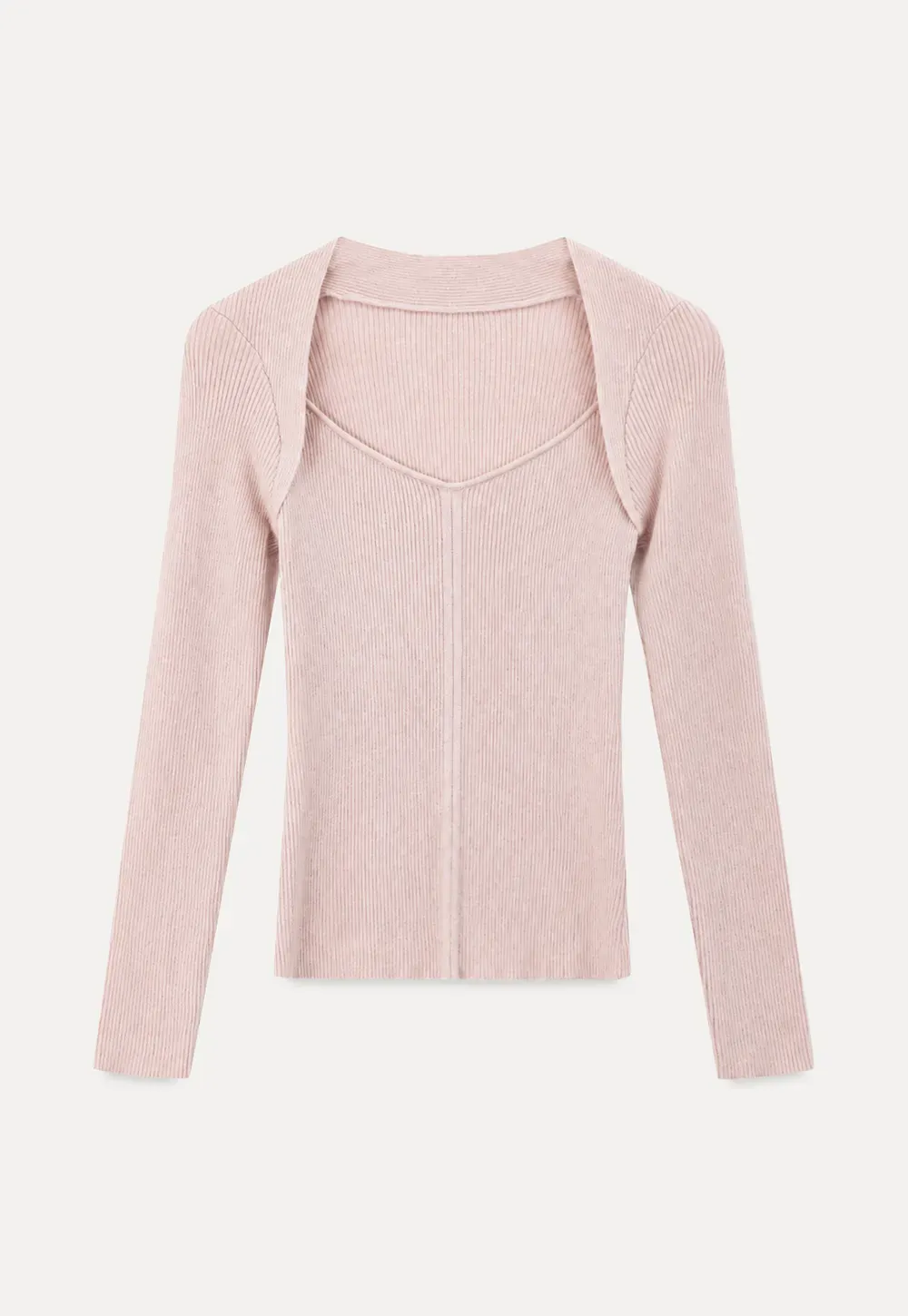 Ribbed Knit Square Neck Long Sleeve Top