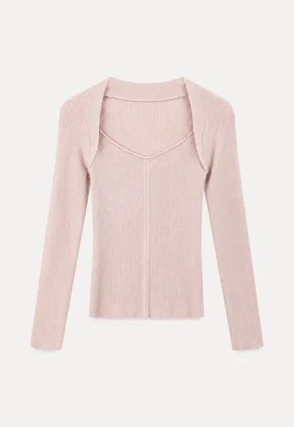 Ribbed Knit Square Neck Long Sleeve Top