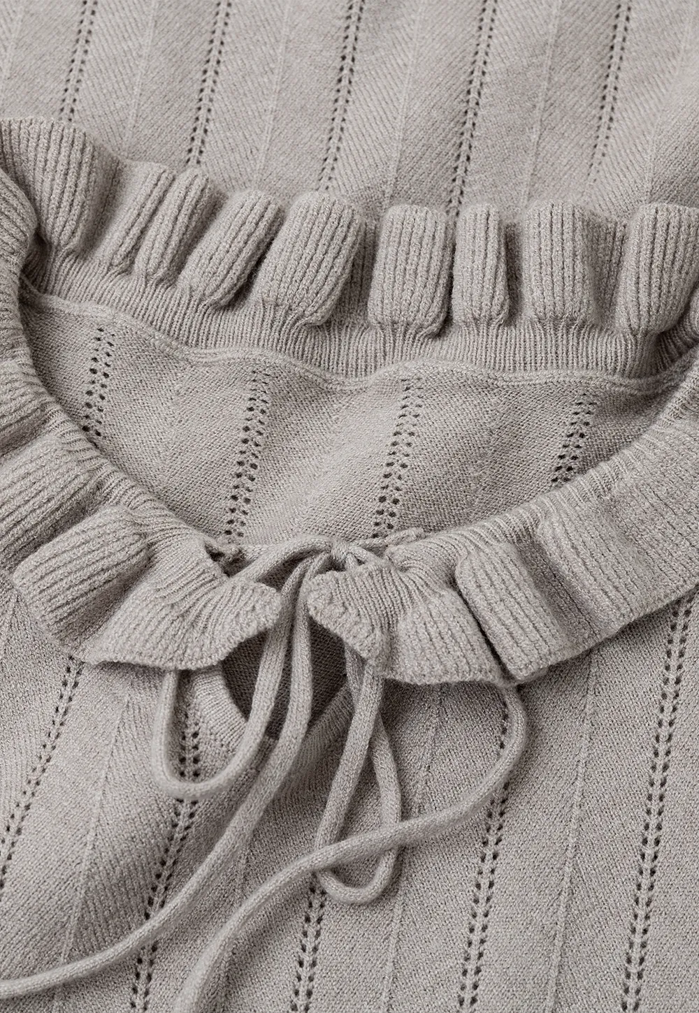 Ruffled Collar and Cuffs Ribbed Knit Sweater