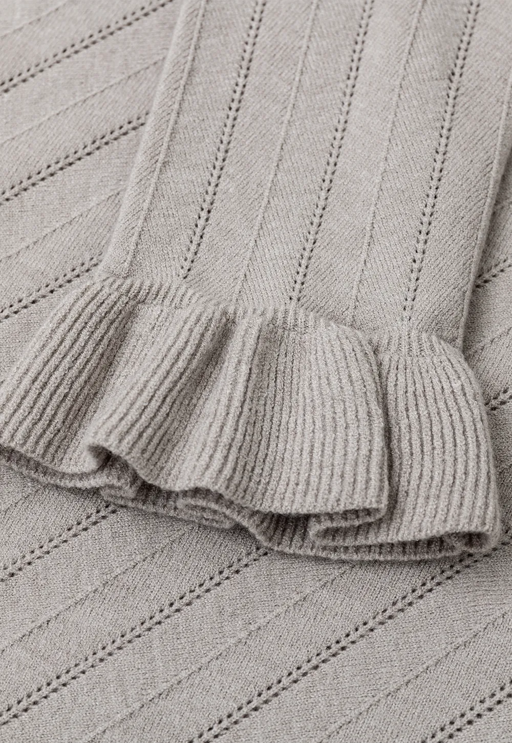 Ruffled Collar and Cuffs Ribbed Knit Sweater