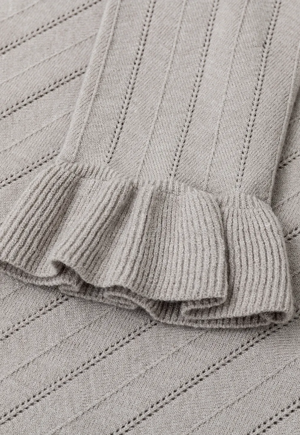 Ruffled Collar and Cuffs Ribbed Knit Sweater