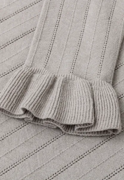 Ruffled Collar and Cuffs Ribbed Knit Sweater