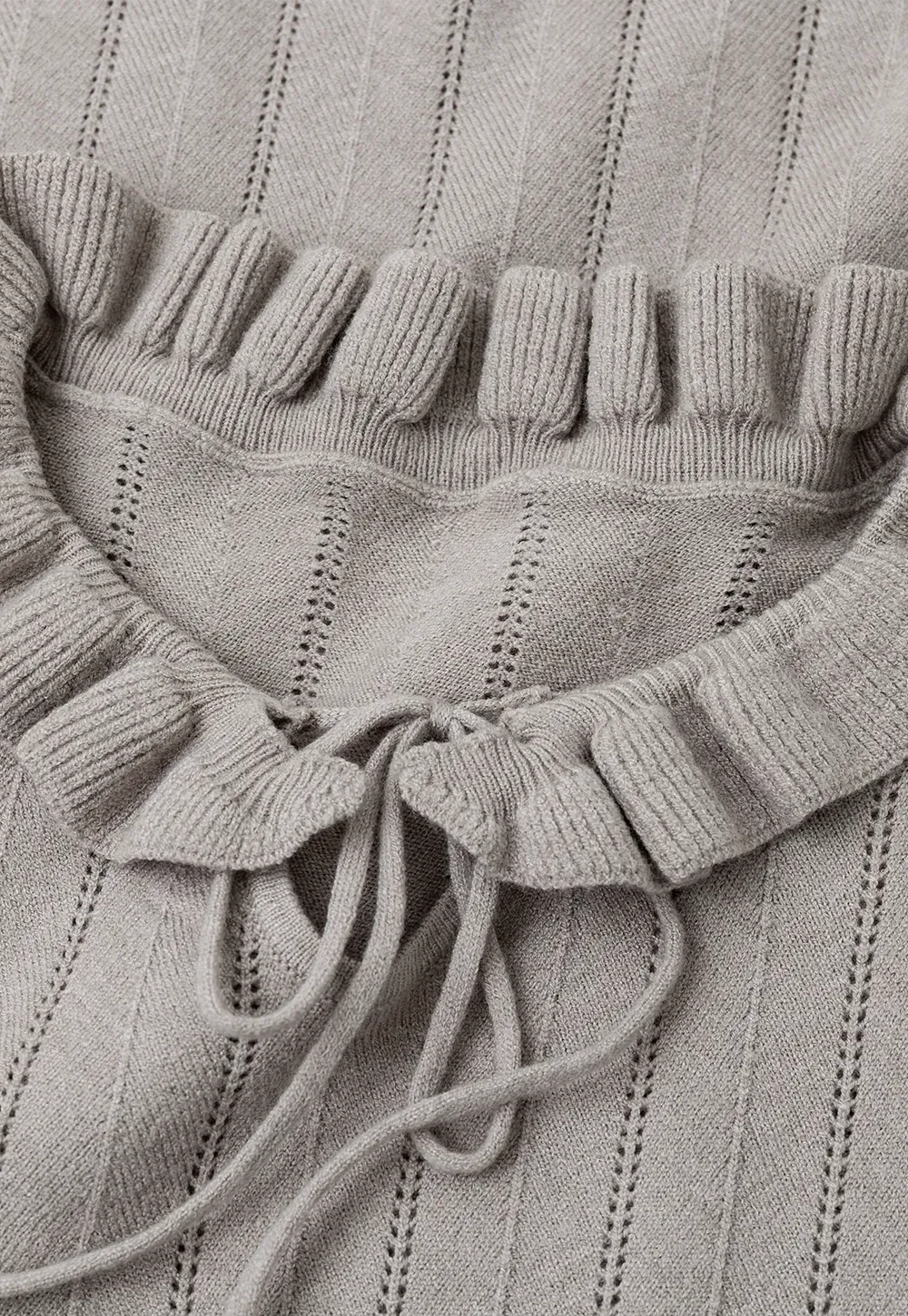 Ruffled Collar and Cuffs Ribbed Knit Sweater