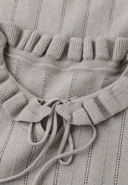 Ruffled Collar and Cuffs Ribbed Knit Sweater