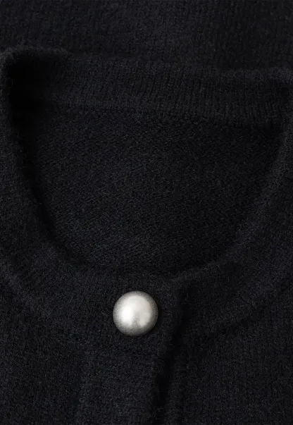 Pearl Button Trim Cropped Wool Knit Cardigan