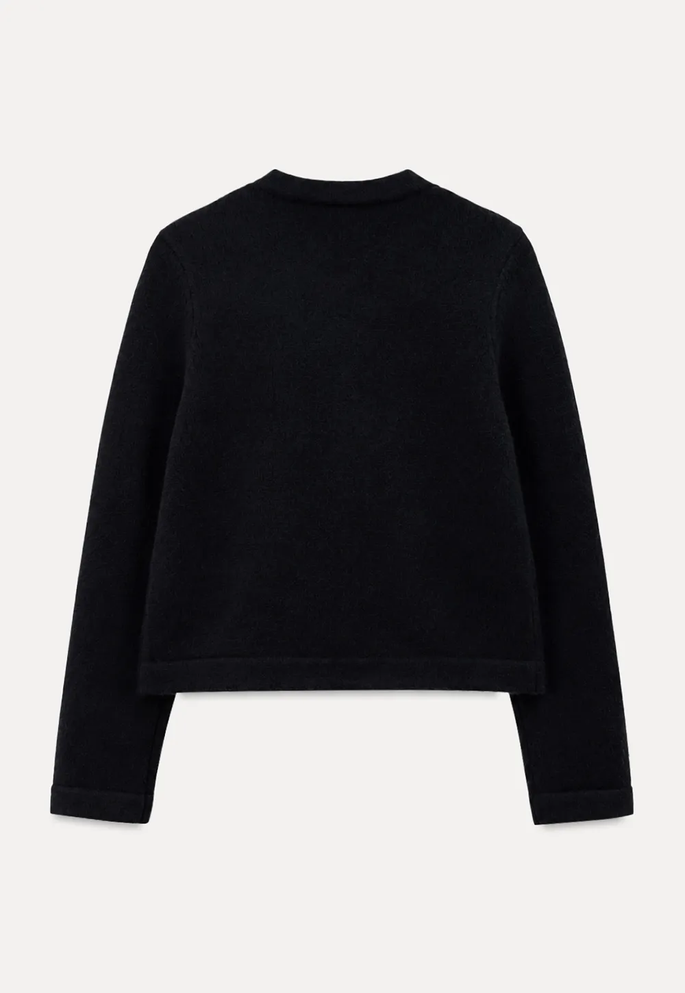 Pearl Button Trim Cropped Wool Knit Cardigan