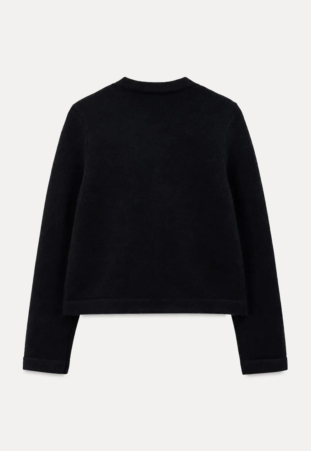 Pearl Button Trim Cropped Wool Knit Cardigan