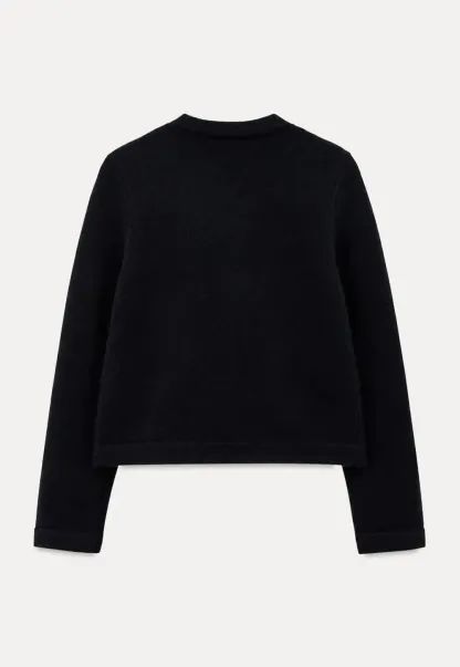 Pearl Button Trim Cropped Wool Knit Cardigan