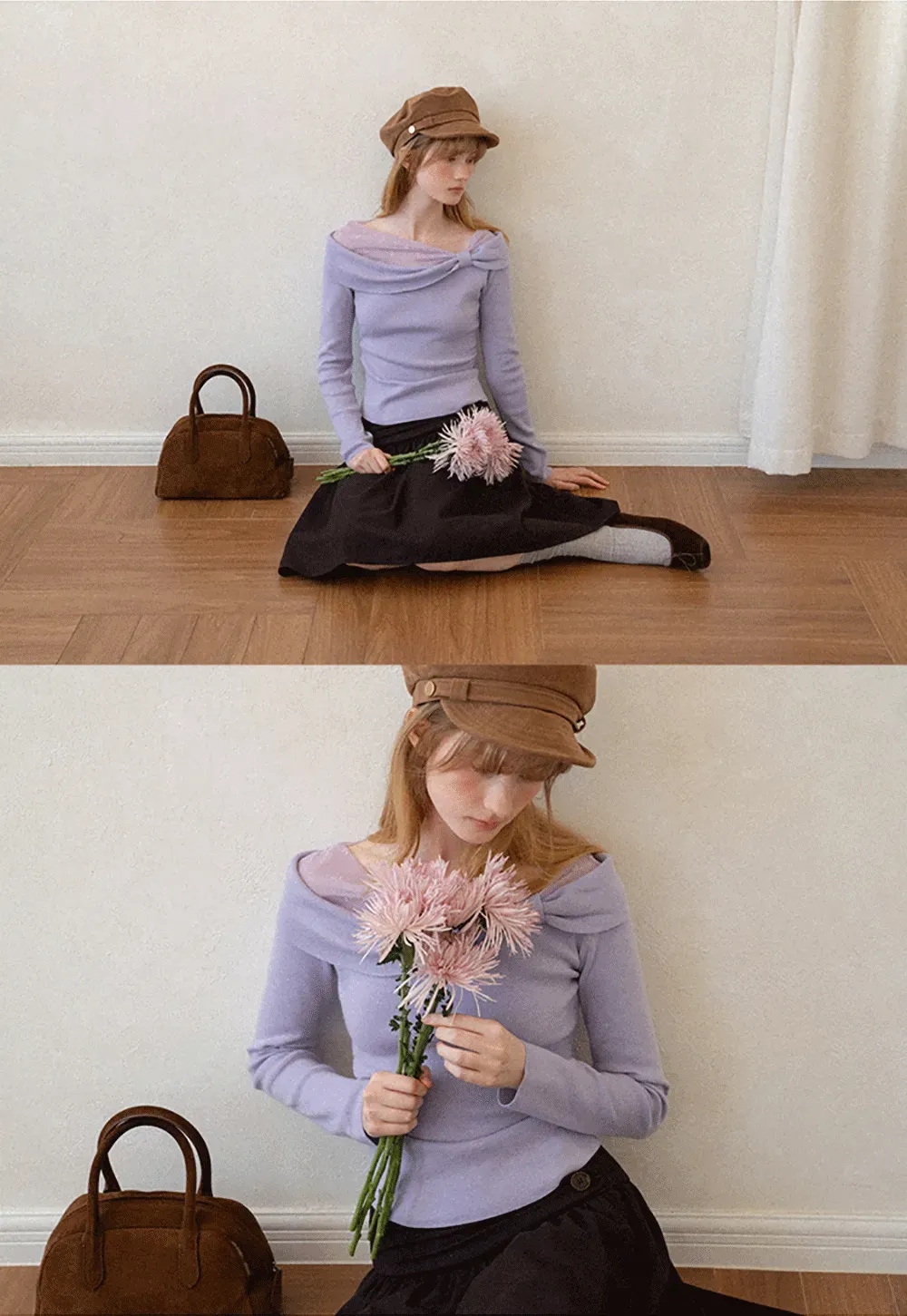 Off Shoulder Draped Neck Woolen Knit Sweater