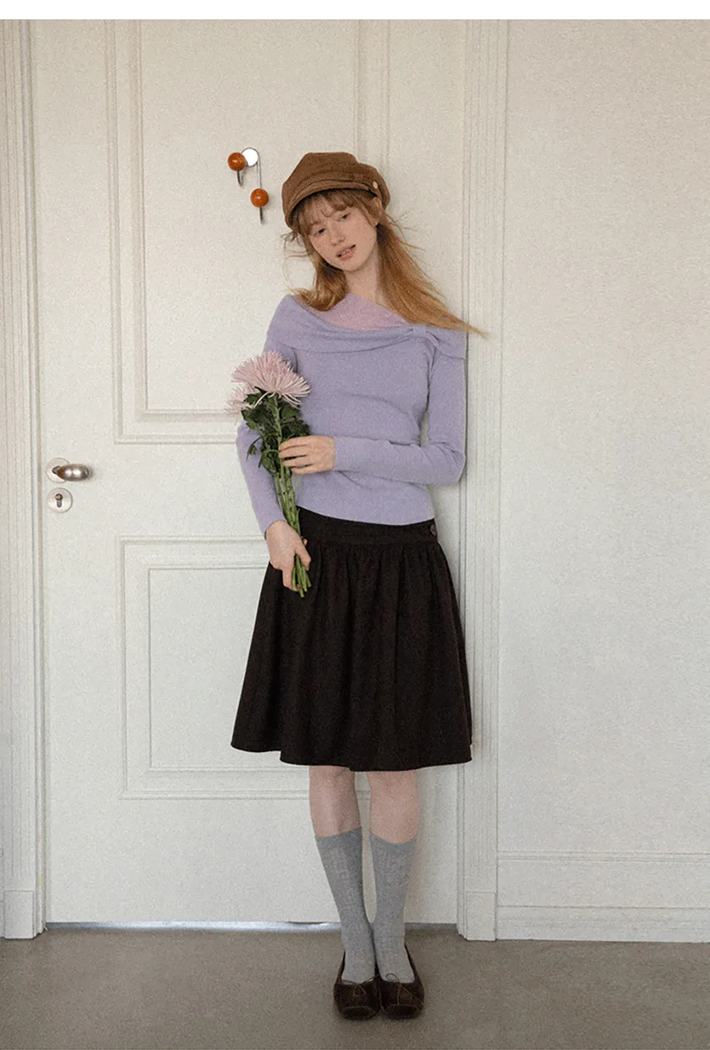 Off Shoulder Draped Neck Woolen Knit Sweater