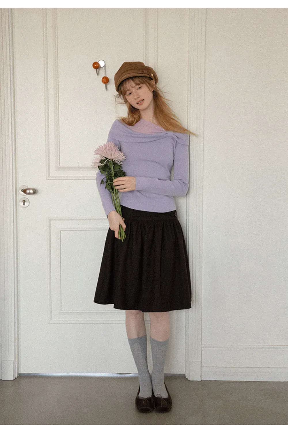 Off Shoulder Draped Neck Woolen Knit Sweater