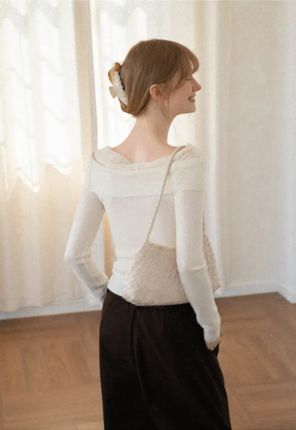 Off Shoulder Draped Neck Woolen Knit Sweater