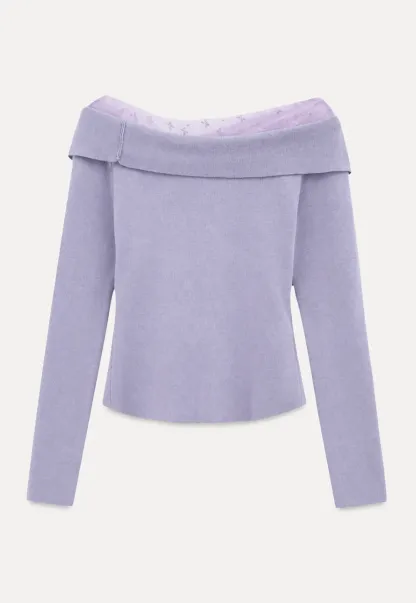 Off Shoulder Draped Neck Woolen Knit Sweater