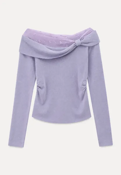 Off Shoulder Draped Neck Woolen Knit Sweater