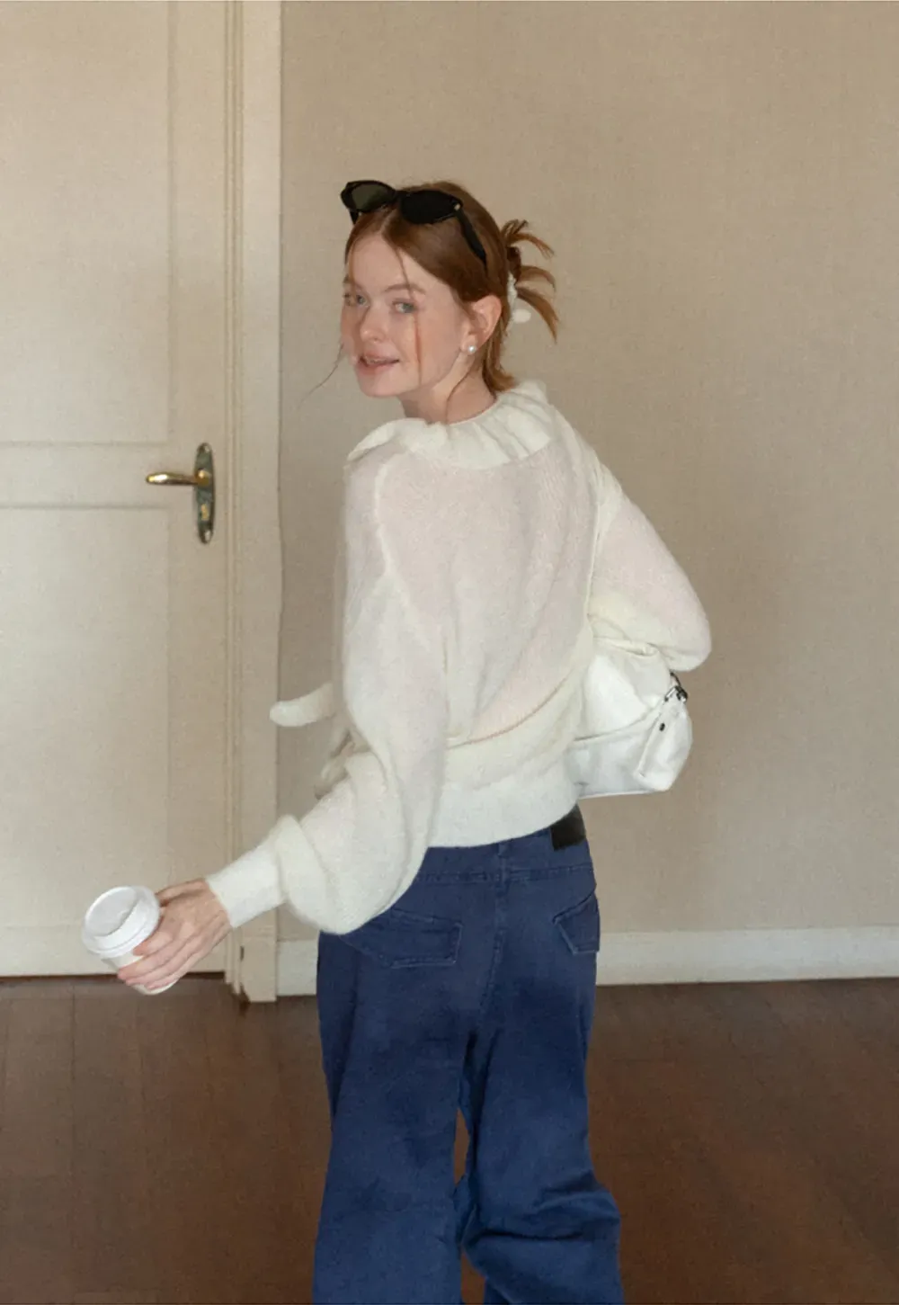 Ruffled V Neck Knit Sweater