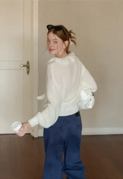 Ruffled V Neck Knit Sweater
