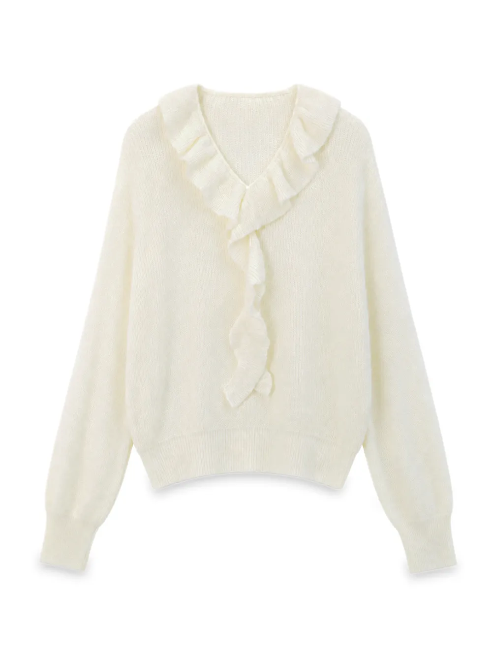 Ruffled V Neck Knit Sweater