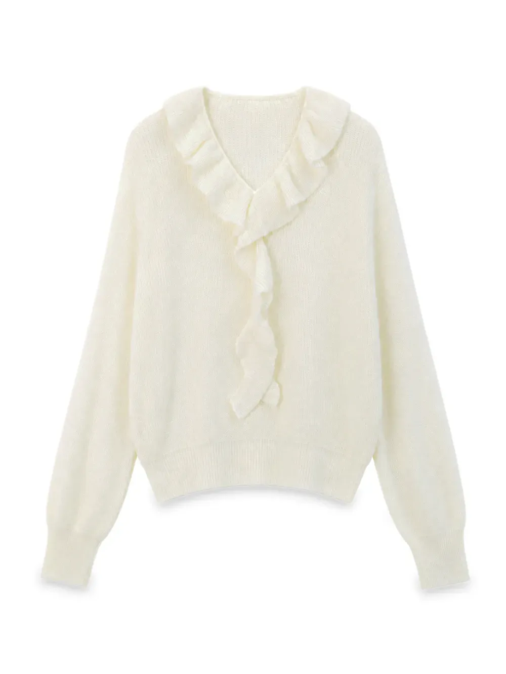 Ruffled V Neck Knit Sweater