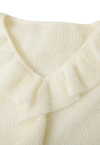 Ruffled V Neck Knit Sweater