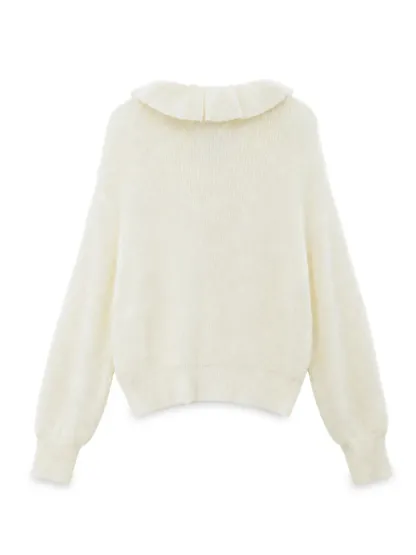 Ruffled V Neck Knit Sweater