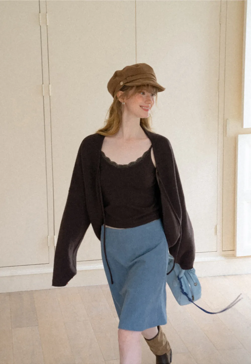 Oversized Cardigan with Drawstring Top Woolen Knit Sweater