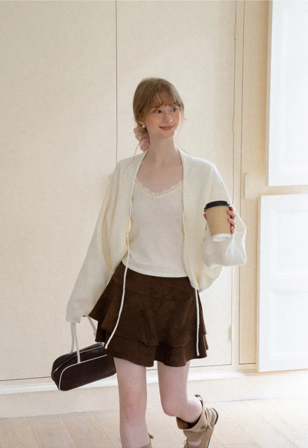 Oversized Cardigan with Drawstring Top Woolen Knit Sweater
