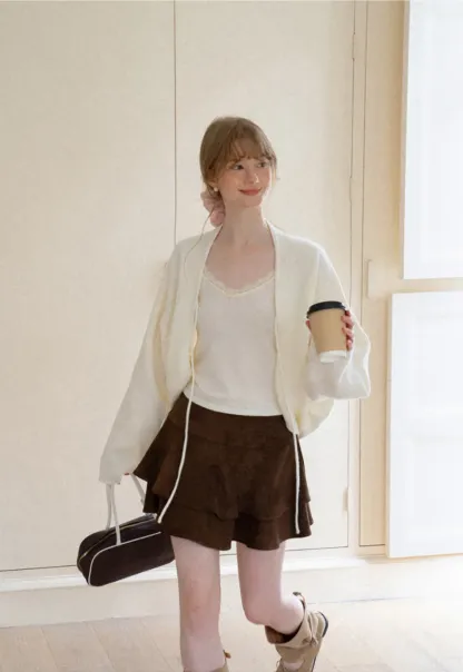 Oversized Cardigan with Drawstring Top Woolen Knit Sweater