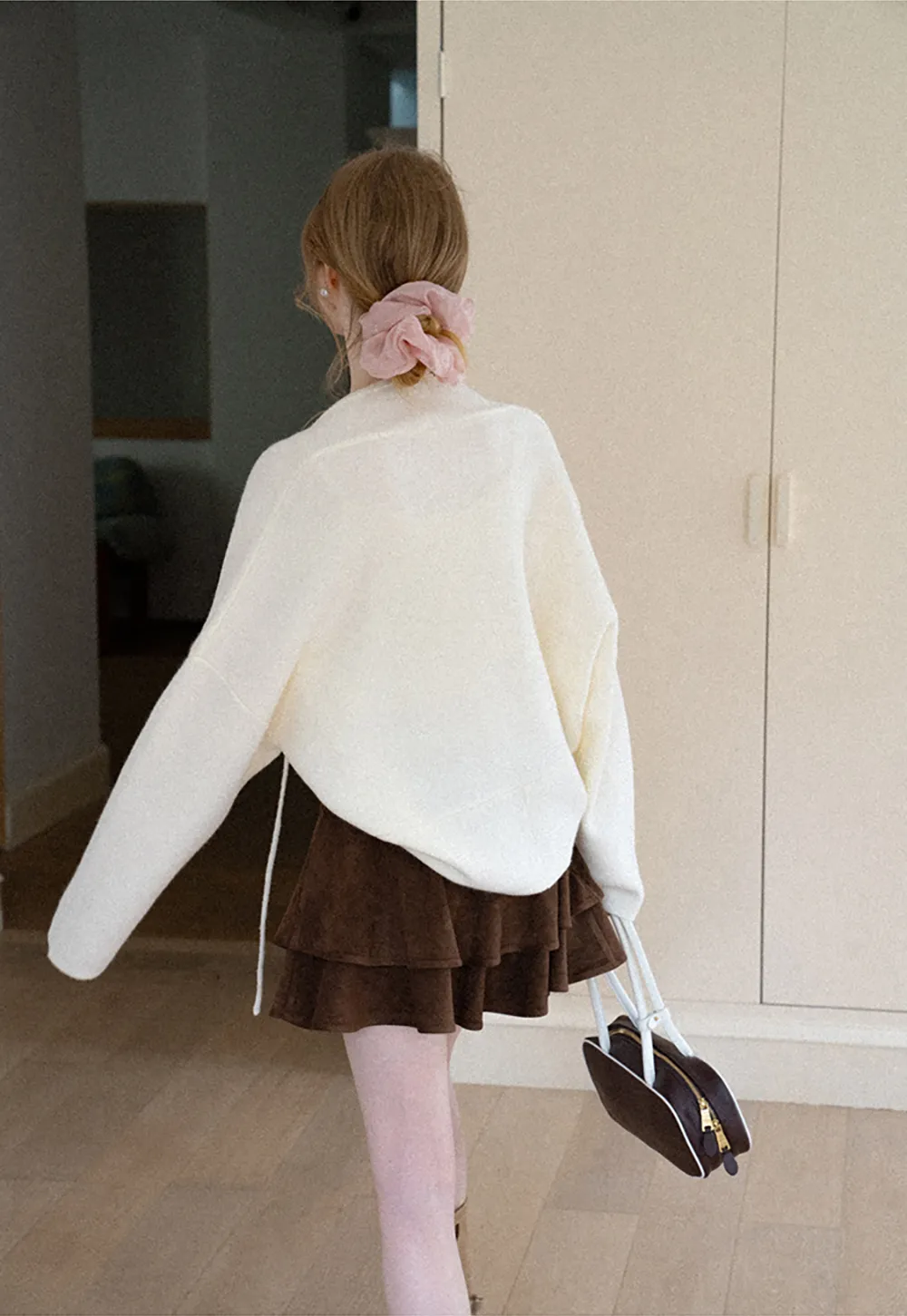 Oversized Cardigan with Drawstring Top Woolen Knit Sweater