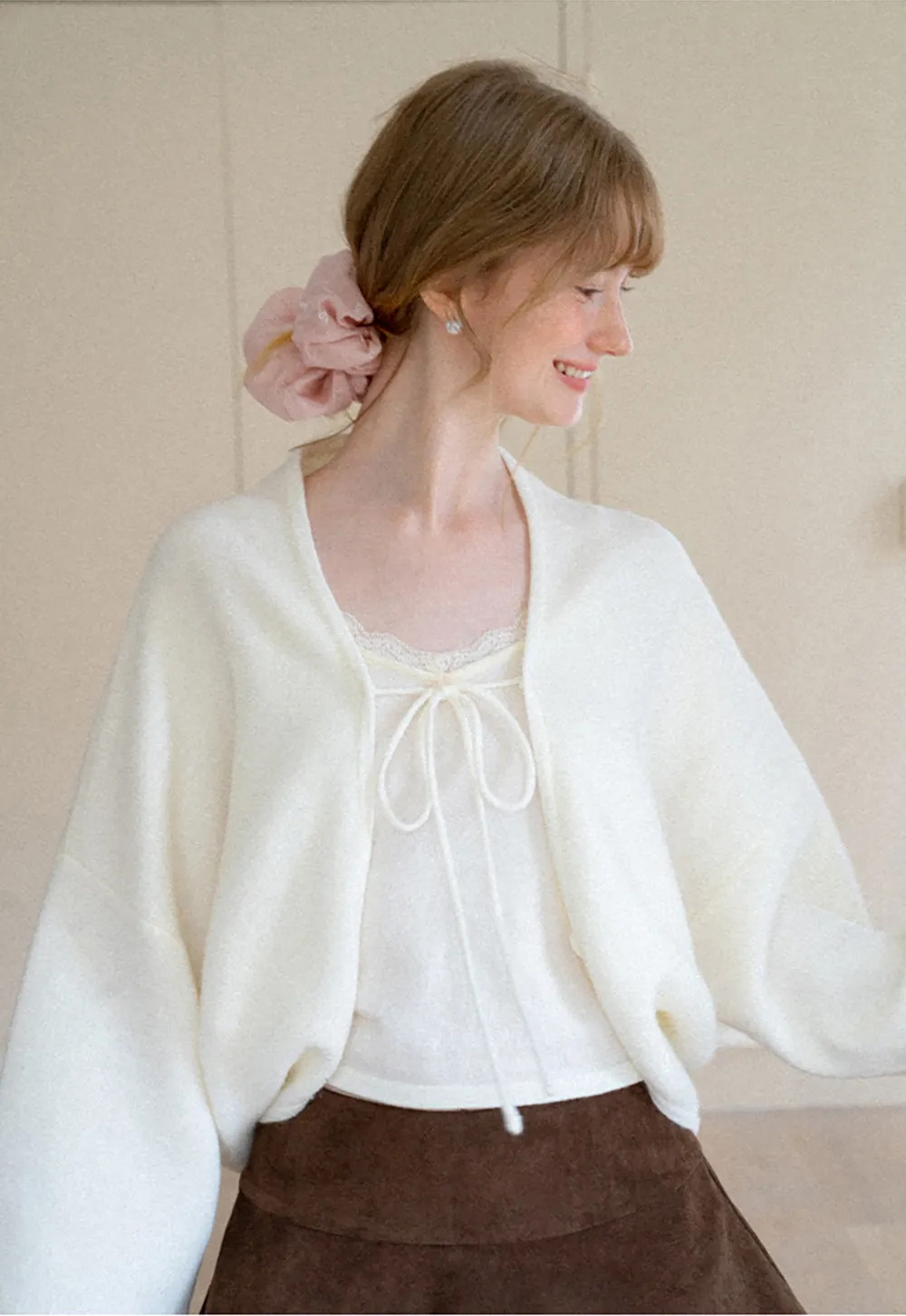 Oversized Cardigan with Drawstring Top Woolen Knit Sweater