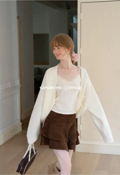 Oversized Cardigan with Drawstring Top Woolen Knit Sweater