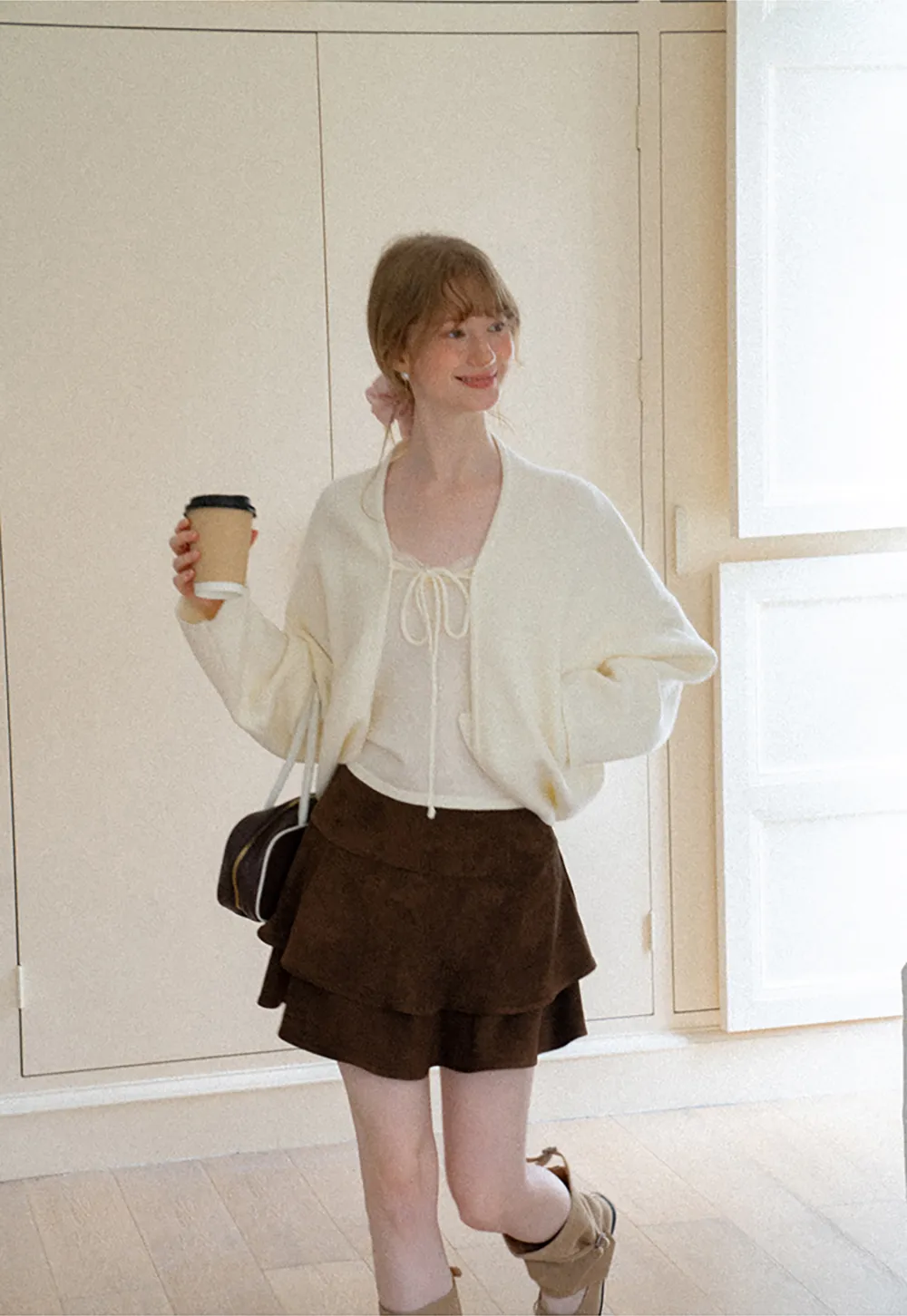 Oversized Cardigan with Drawstring Top Woolen Knit Sweater