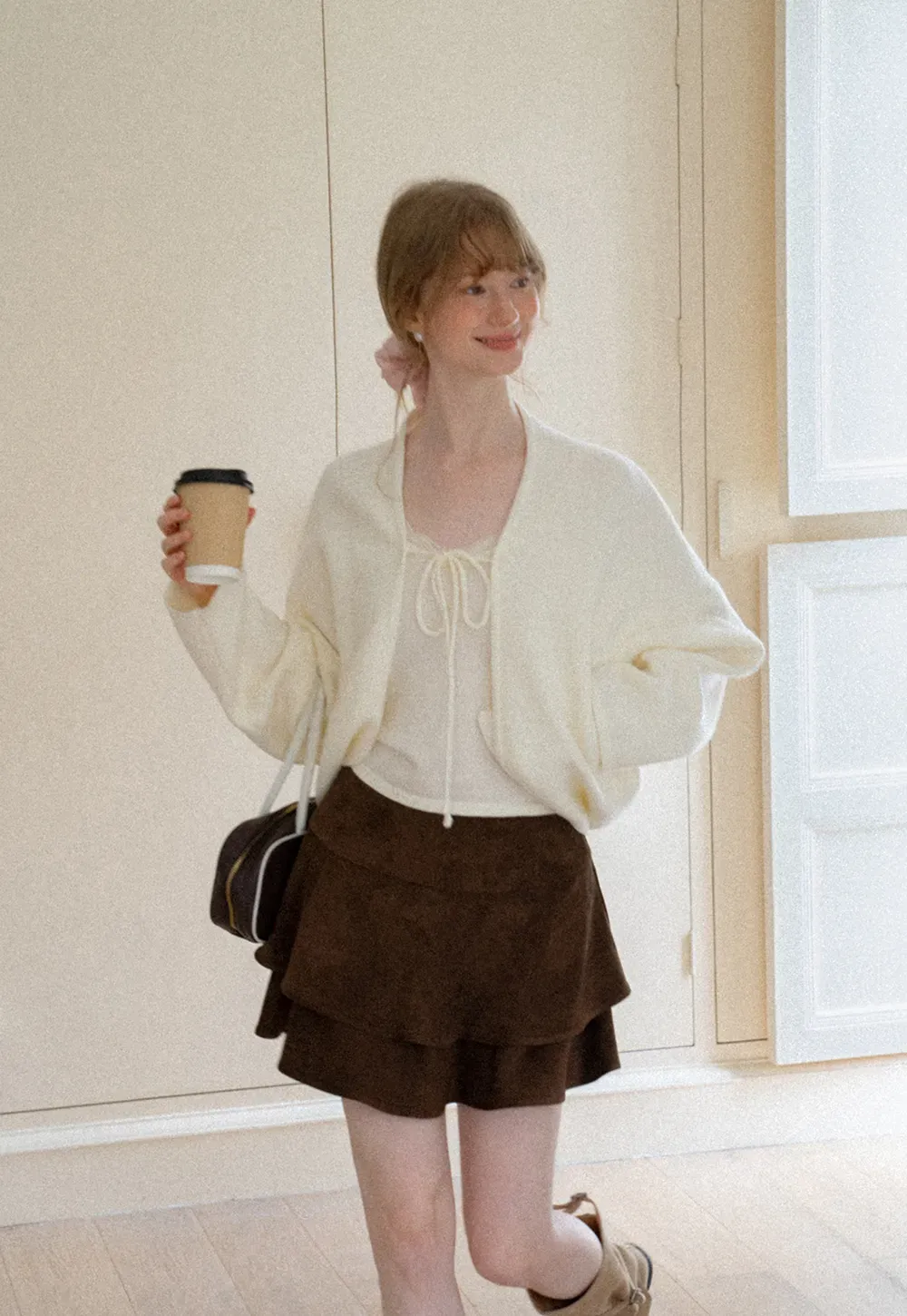 Oversized Cardigan with Drawstring Top Woolen Knit Sweater
