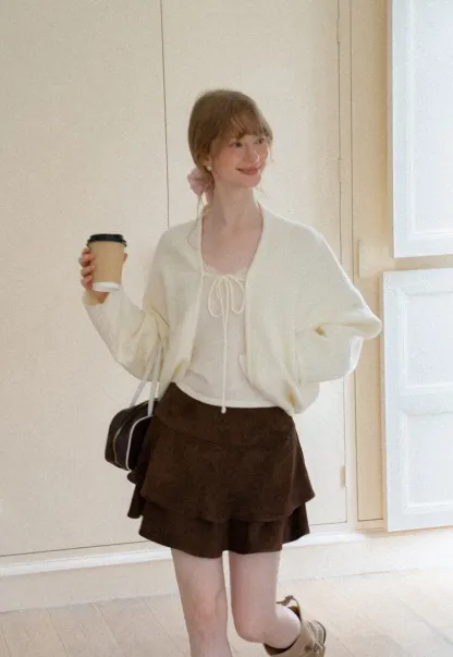 Oversized Cardigan with Drawstring Top Woolen Knit Sweater