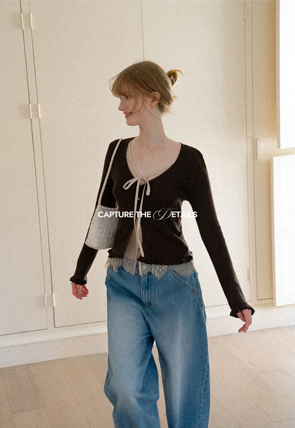 V Neck Lace Trim Long Sleeve Knit Sweater