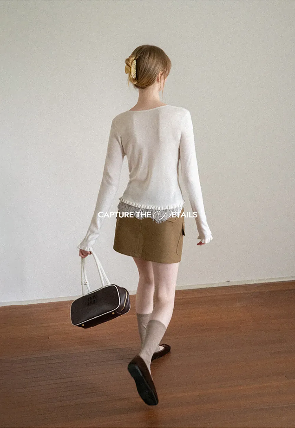 V Neck Lace Trim Long Sleeve Knit Sweater