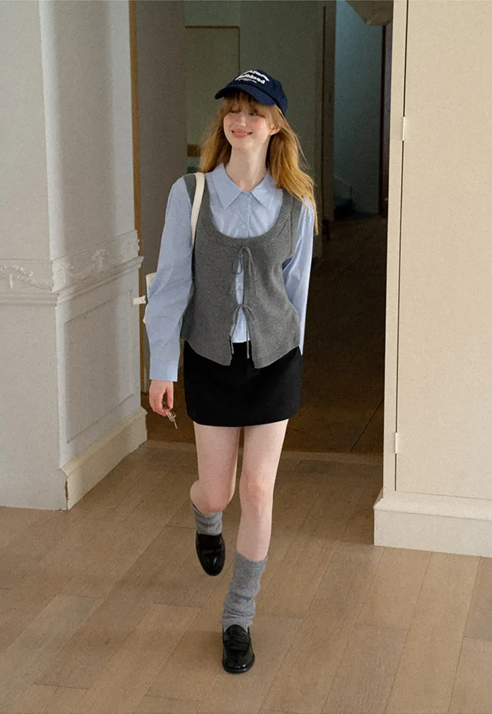 V Neck Knit Vest with Front Tie Detail
