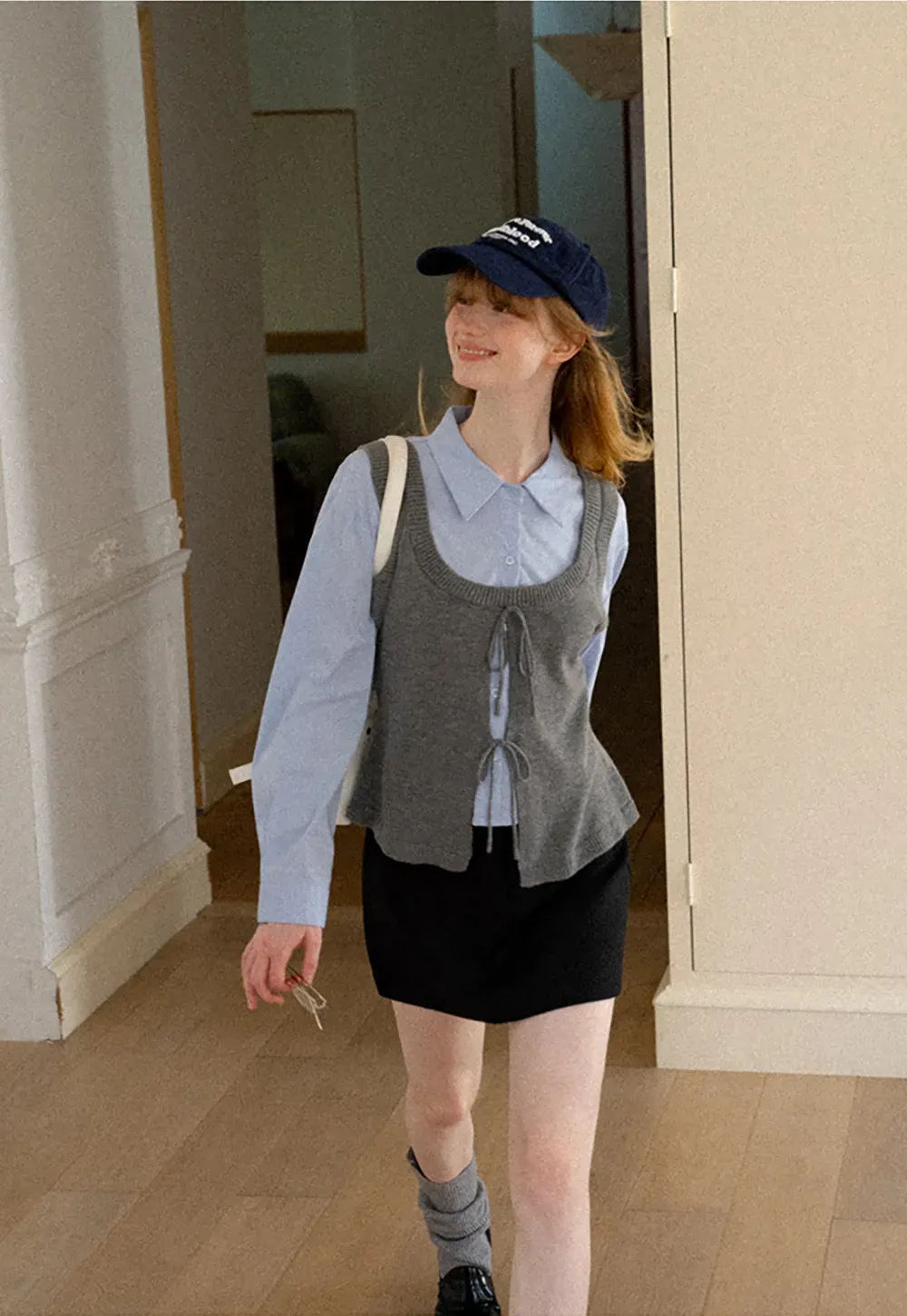 V Neck Knit Vest with Front Tie Detail