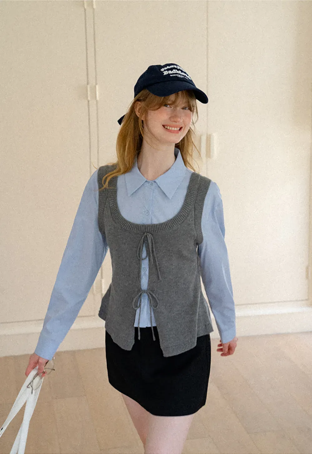V Neck Knit Vest with Front Tie Detail