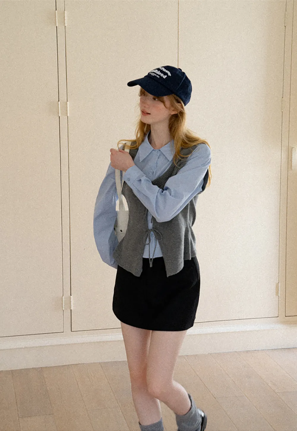 V Neck Knit Vest with Front Tie Detail