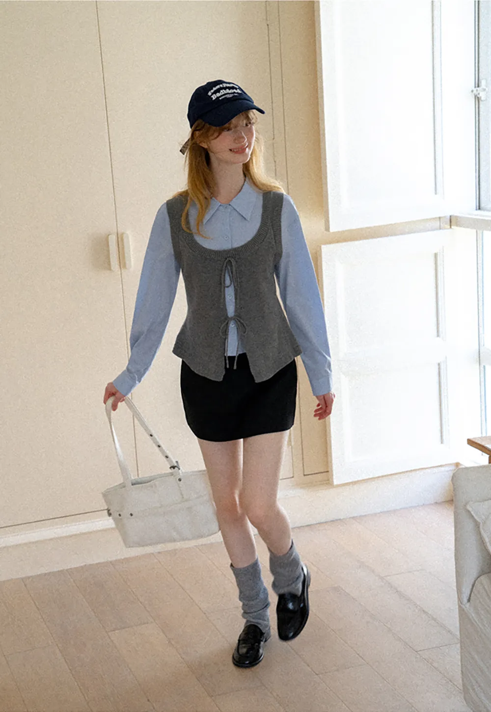 V Neck Knit Vest with Front Tie Detail