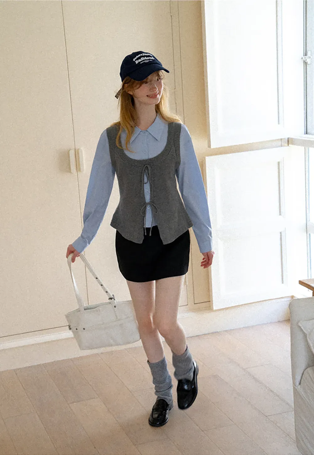 V Neck Knit Vest with Front Tie Detail