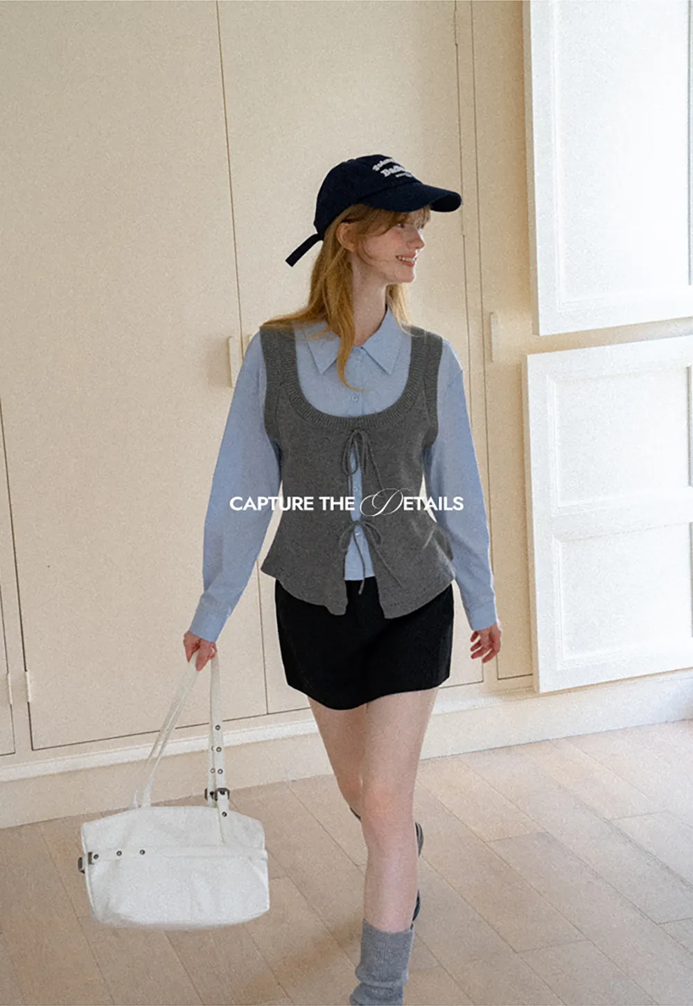 V Neck Knit Vest with Front Tie Detail