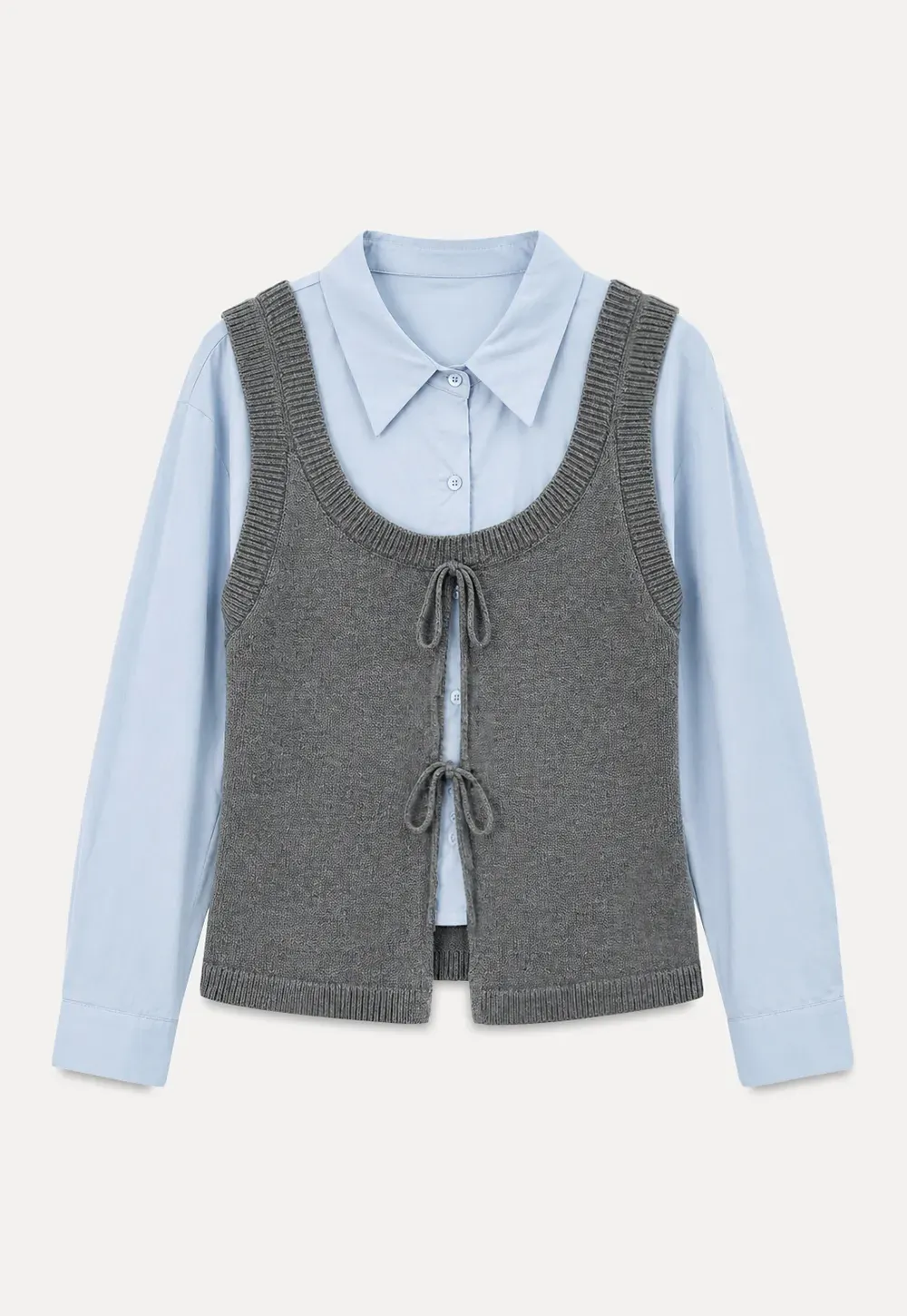 V Neck Knit Vest with Front Tie Detail