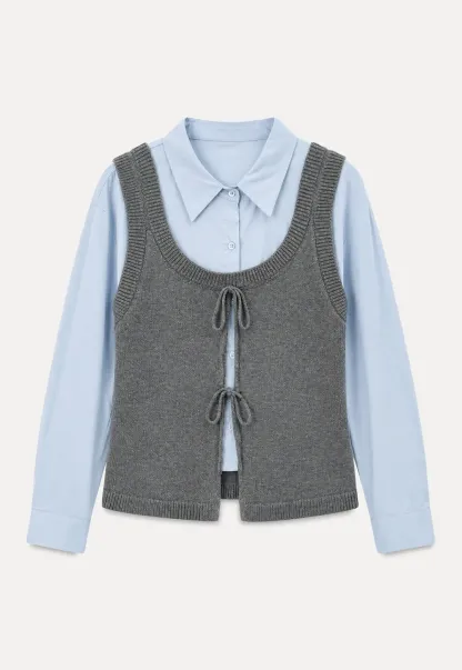 V Neck Knit Vest with Front Tie Detail