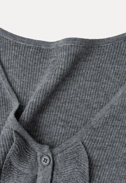 Ruffled Trim V Neck Long Sleeve Knit Sweater