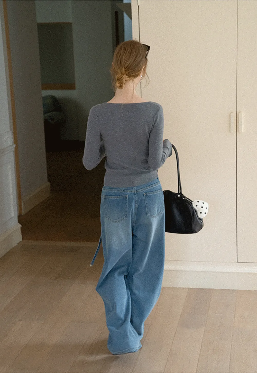Ruffled Trim V Neck Long Sleeve Knit Sweater