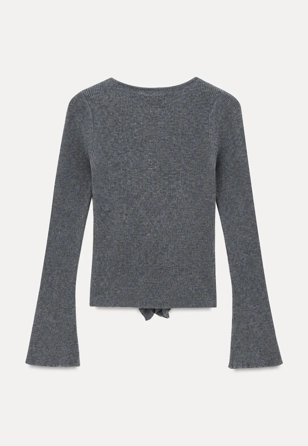 Ruffled Trim V Neck Long Sleeve Knit Sweater